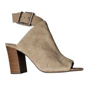 Nine West Tan Suede Peep Toe Block Heel Ankle Strap Booties Boho Fall Women's 9